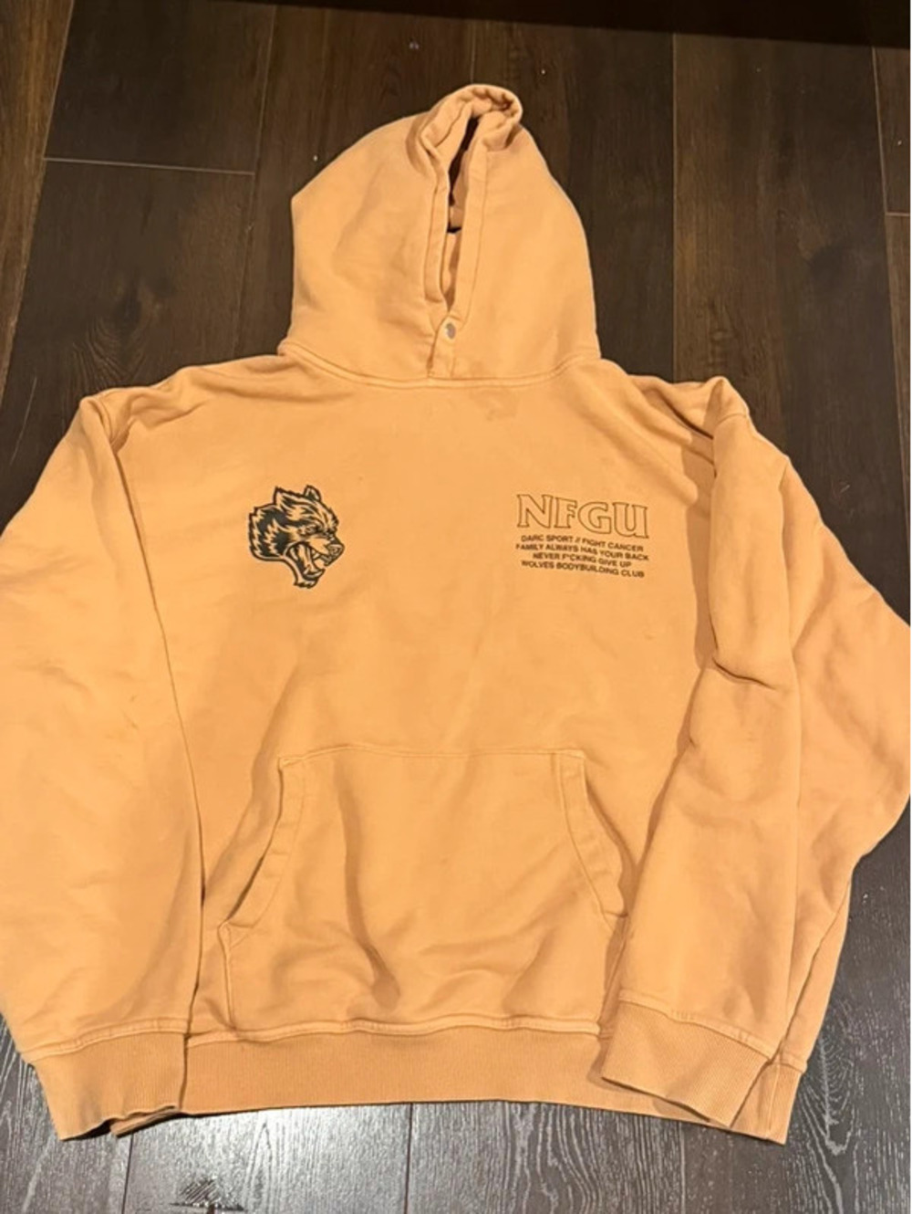 Darc Sport NFGU Wolves Bodybuilding Club Hoodie XL Tan French Terry Pullover